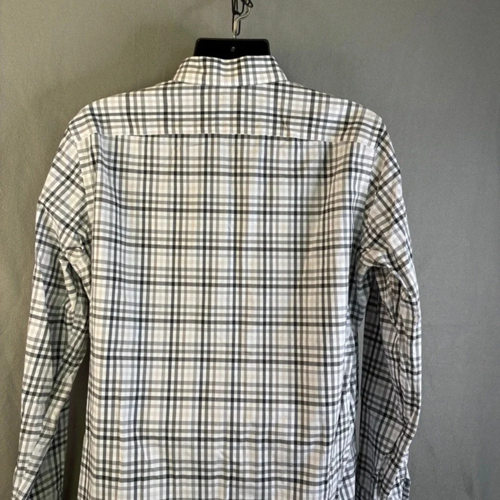 Banana Republic Camden Fit Plaid Non-Iron Cotton Shirt Mens Lg Grey Black White
